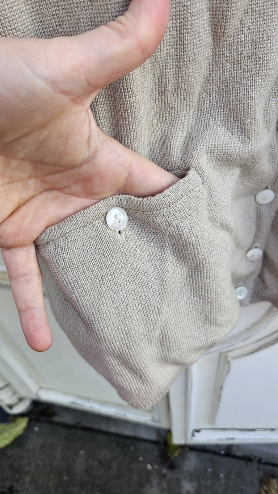 Vintage Pringle Of Scotland Beige 100% Cotton Front Pocket Cardigan Size L