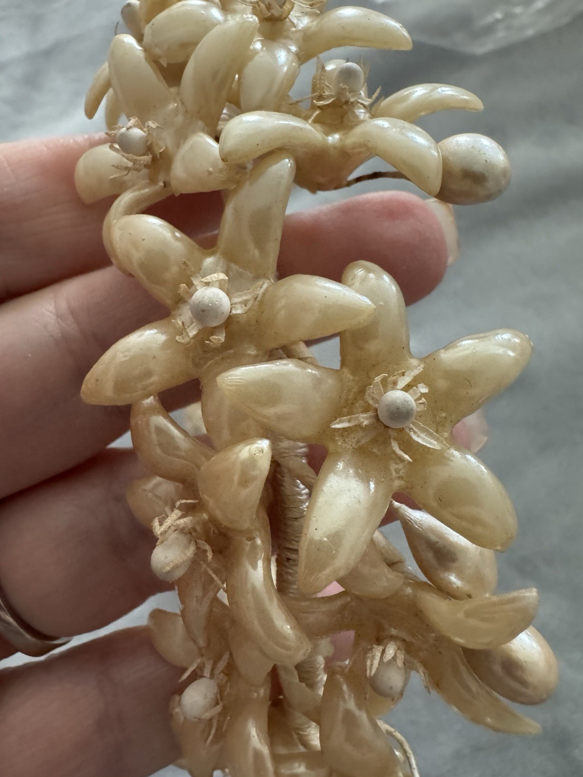 Vtg 1940s Wax Flower Crown Wedding Veil Headband