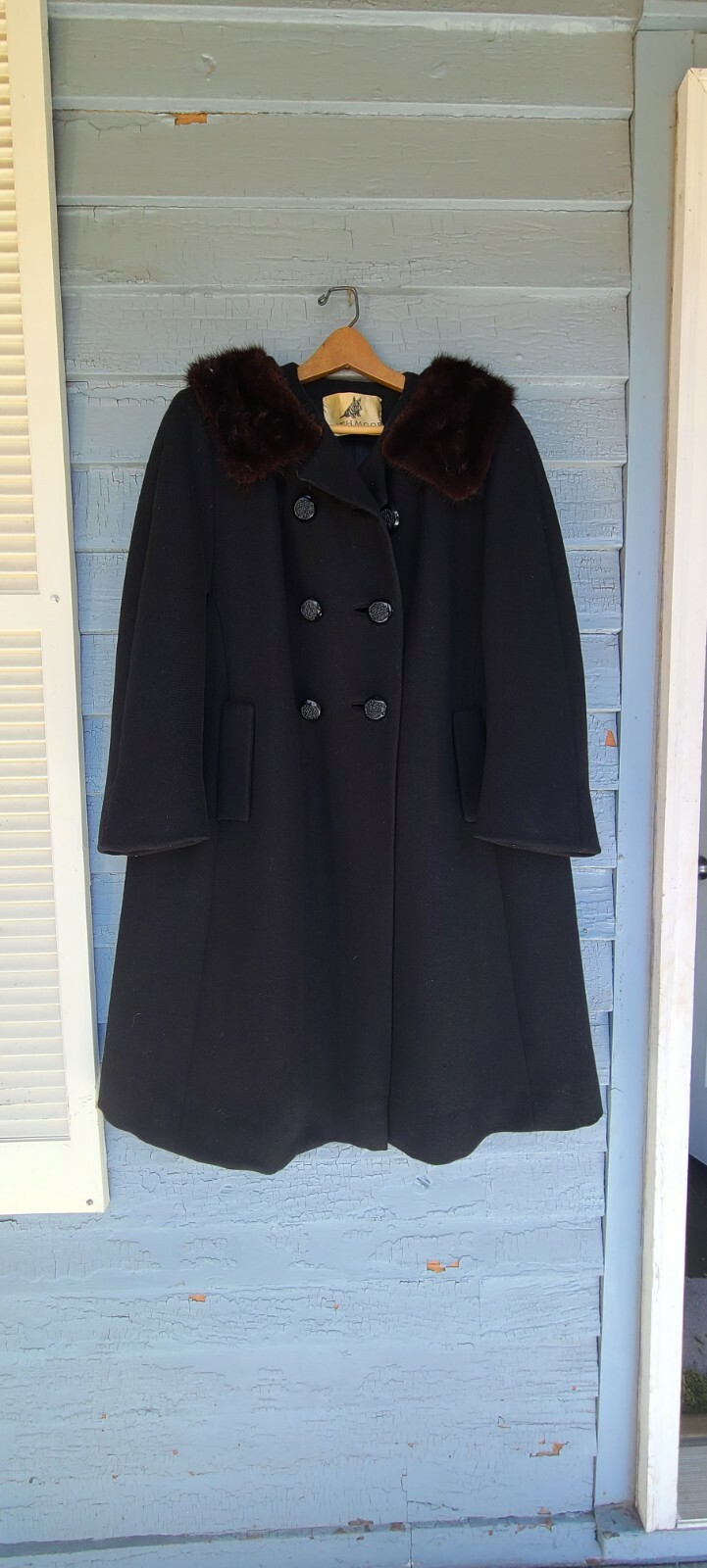 1940S Antique Rothmoor Black Mink Garbardine Swing Coat Costume Scotty Dog Large