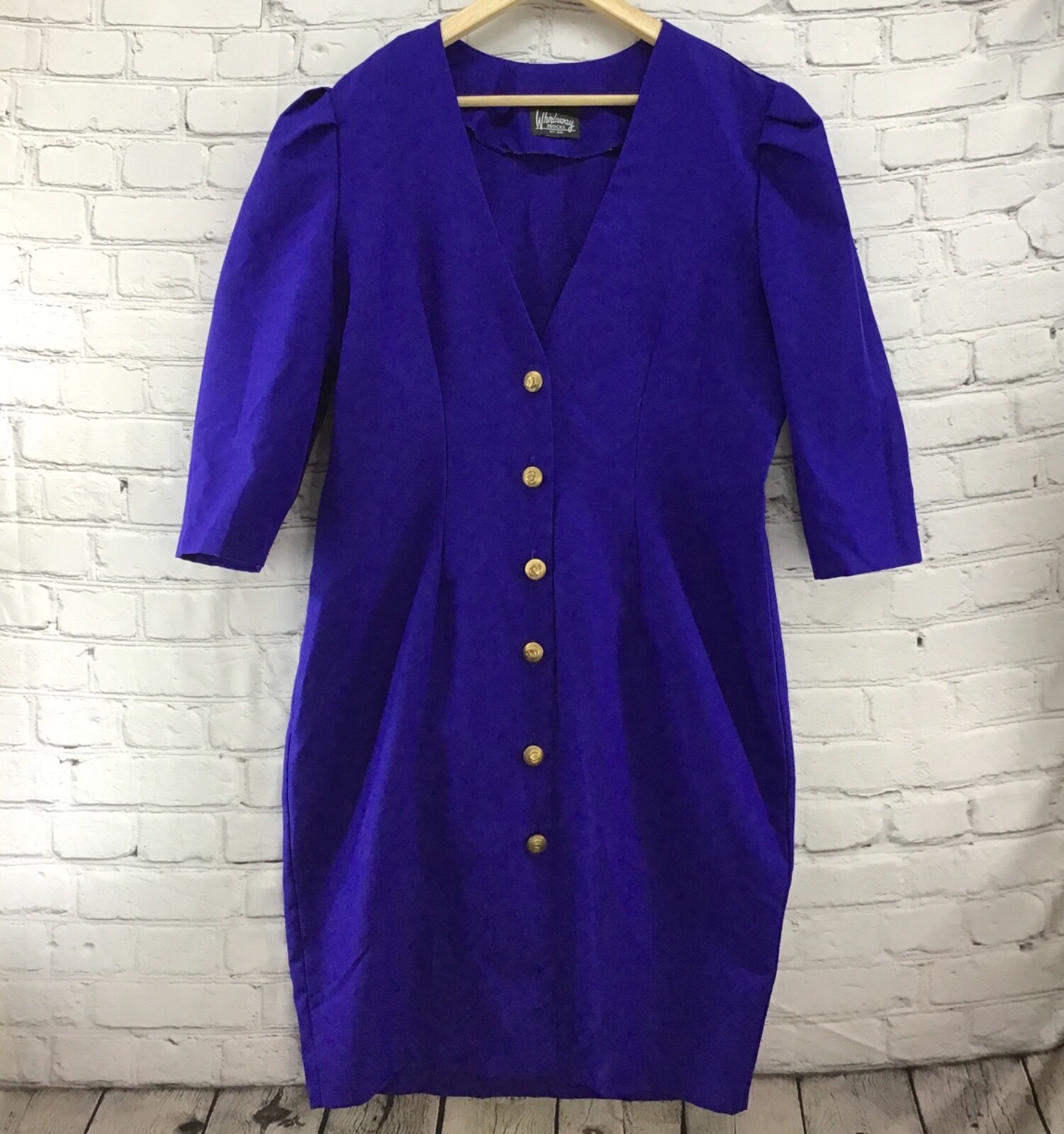 Whirlaway Frocks Vintage 80’s Dress Sz 16P Petite Royal Blue Metal Buttons Flaws
