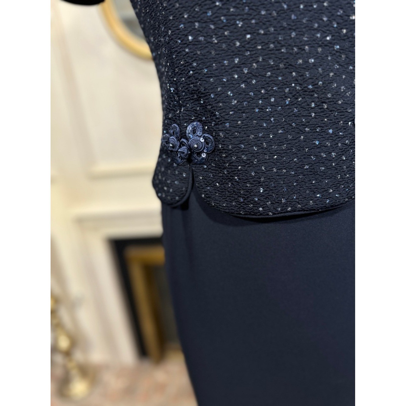 Jessica Howard Dress Size 8 Petite Vintage Navy Sequin Evening 90s Luxe