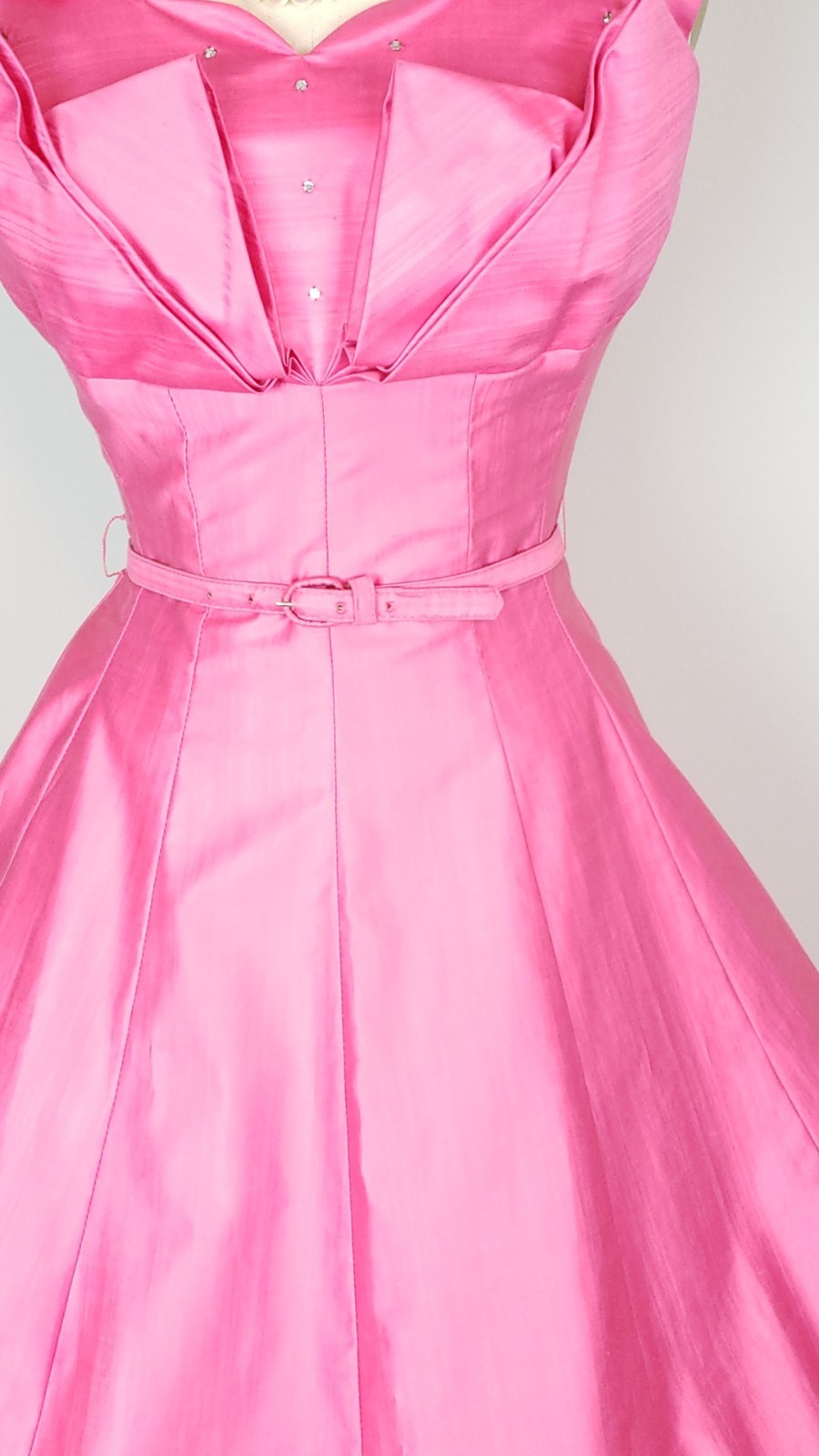 Vintage 1960’s Hot Pink Party Dress Rhinestone & Floral Details Ladies Size Sm