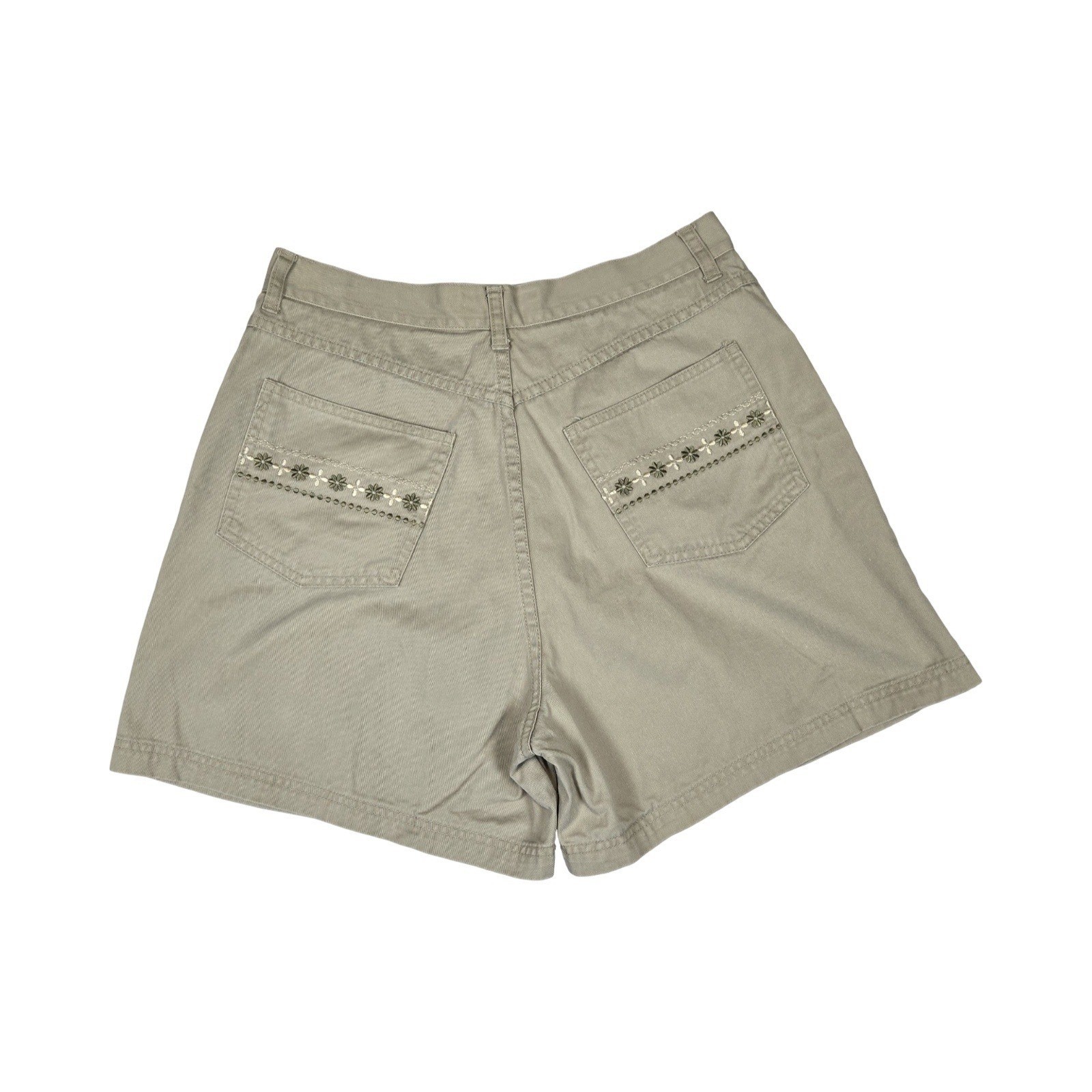 VTG 90s, y2k LA Blues Khaki Cotton Shorts Embroidered Floral High Waisted 8/10