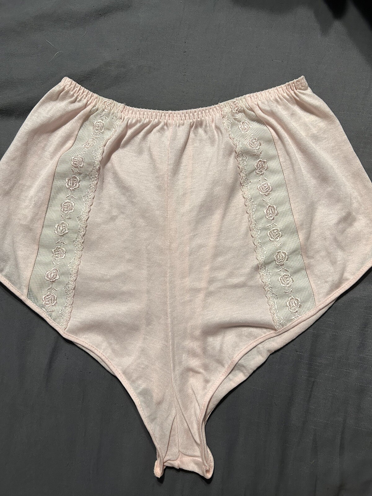 Vintage Eileen West Queen Annes Lace Cotton Light Pink Panties Soft Tap Bubble