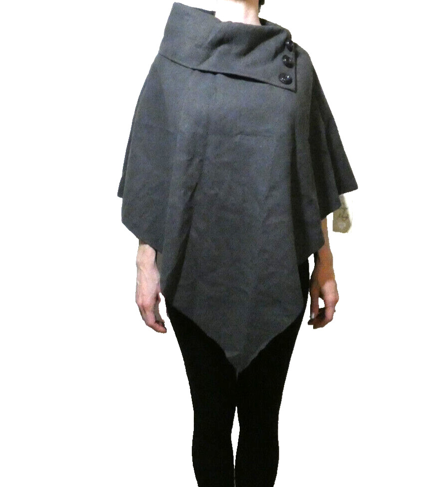 Gray Wool Felt Cape OS Vintage Poncho High Buttoned Collar British Mod GoGo NWT