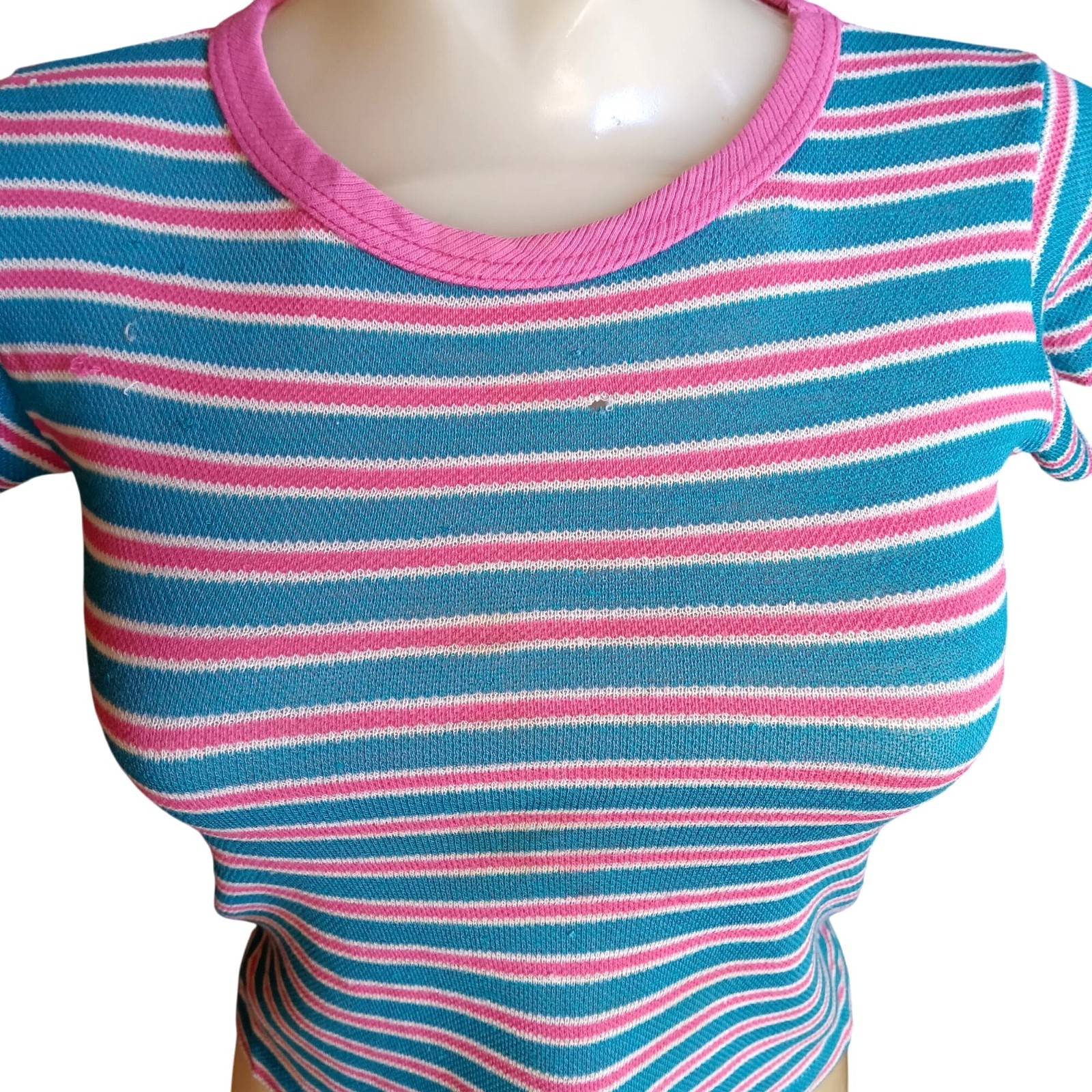 XXS Girls 12 True Vintage T-shirt SIngle Stitch Striped Knit Top 1970’s Ringer