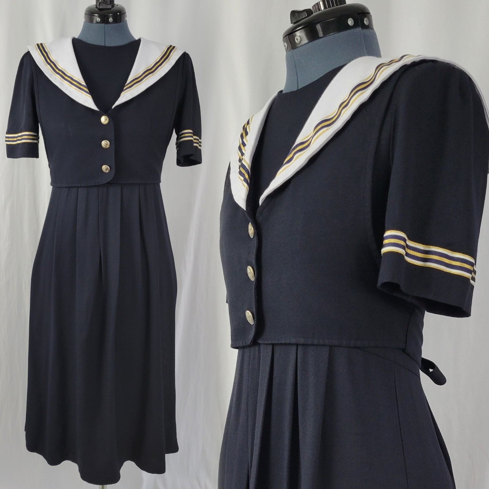 Vintage JBS Ltd Navy Blue Dress w White Collar & Nautical Accents Size 6P