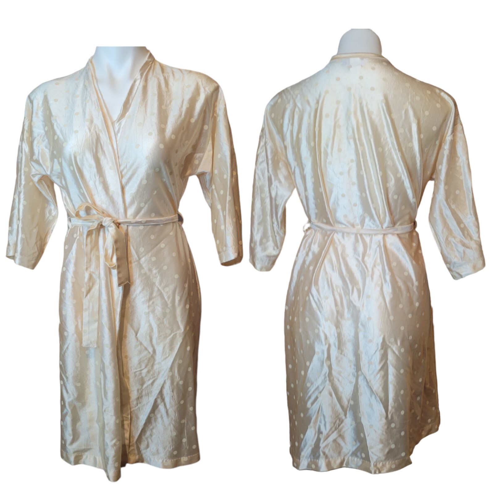 Vintage Reasa Martin Sz Small Light Pink Peach Robe Polka Dots Single Stitch
