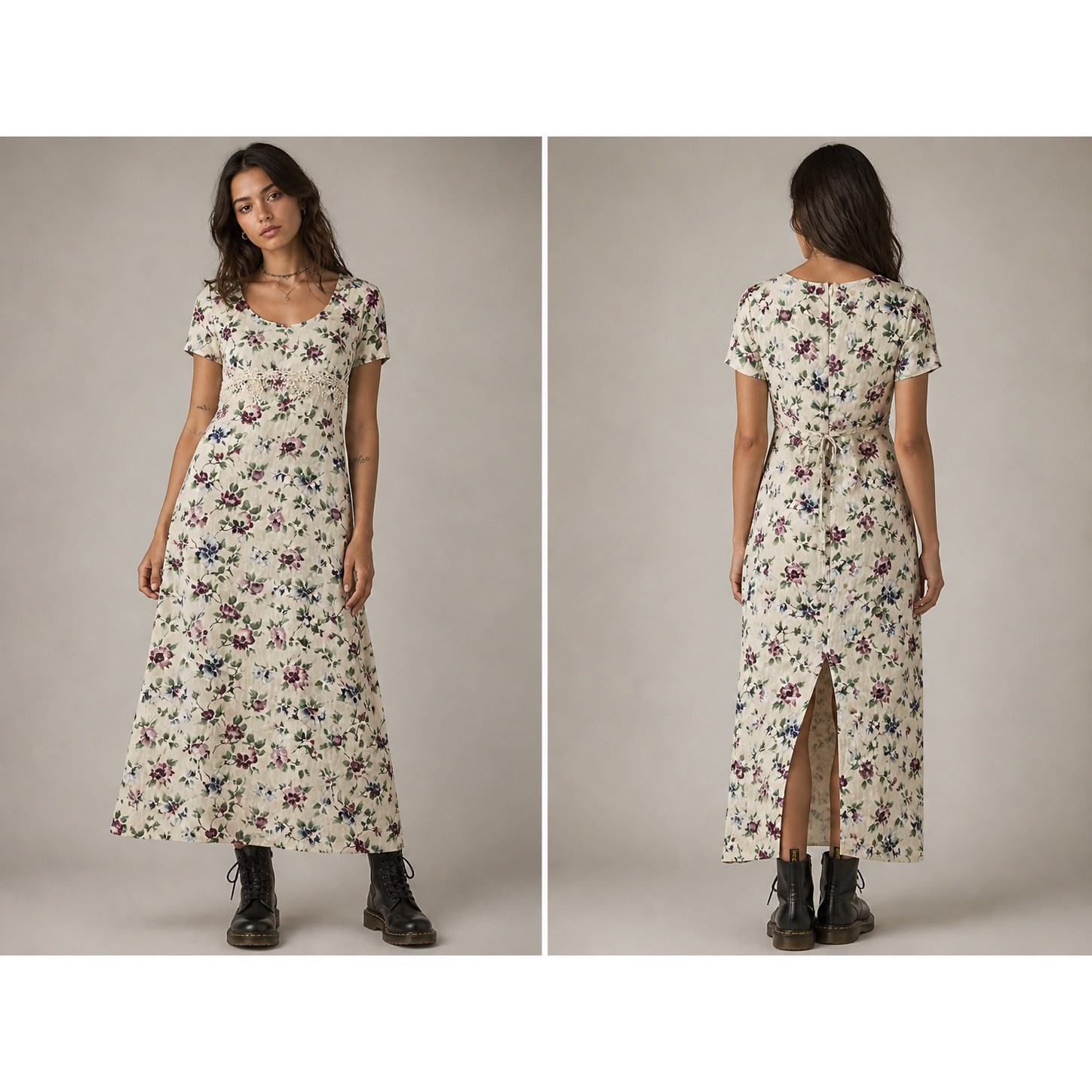 All That Jazz Floral Maxi Dress Cottagecore Boho 90s Cream Rayon Small 7/8