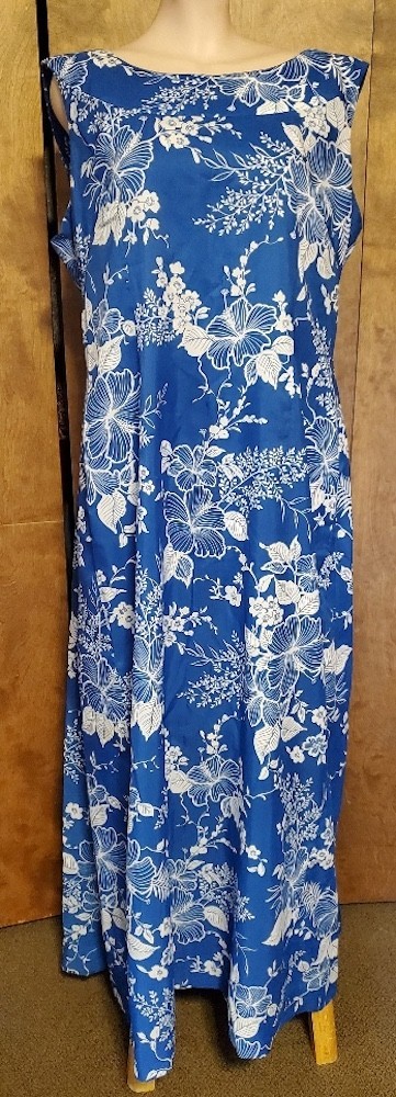 Vintage Pacific Isle Creations Hawaiian Blue Floral Maxi Dress, Sz L; EXC!!