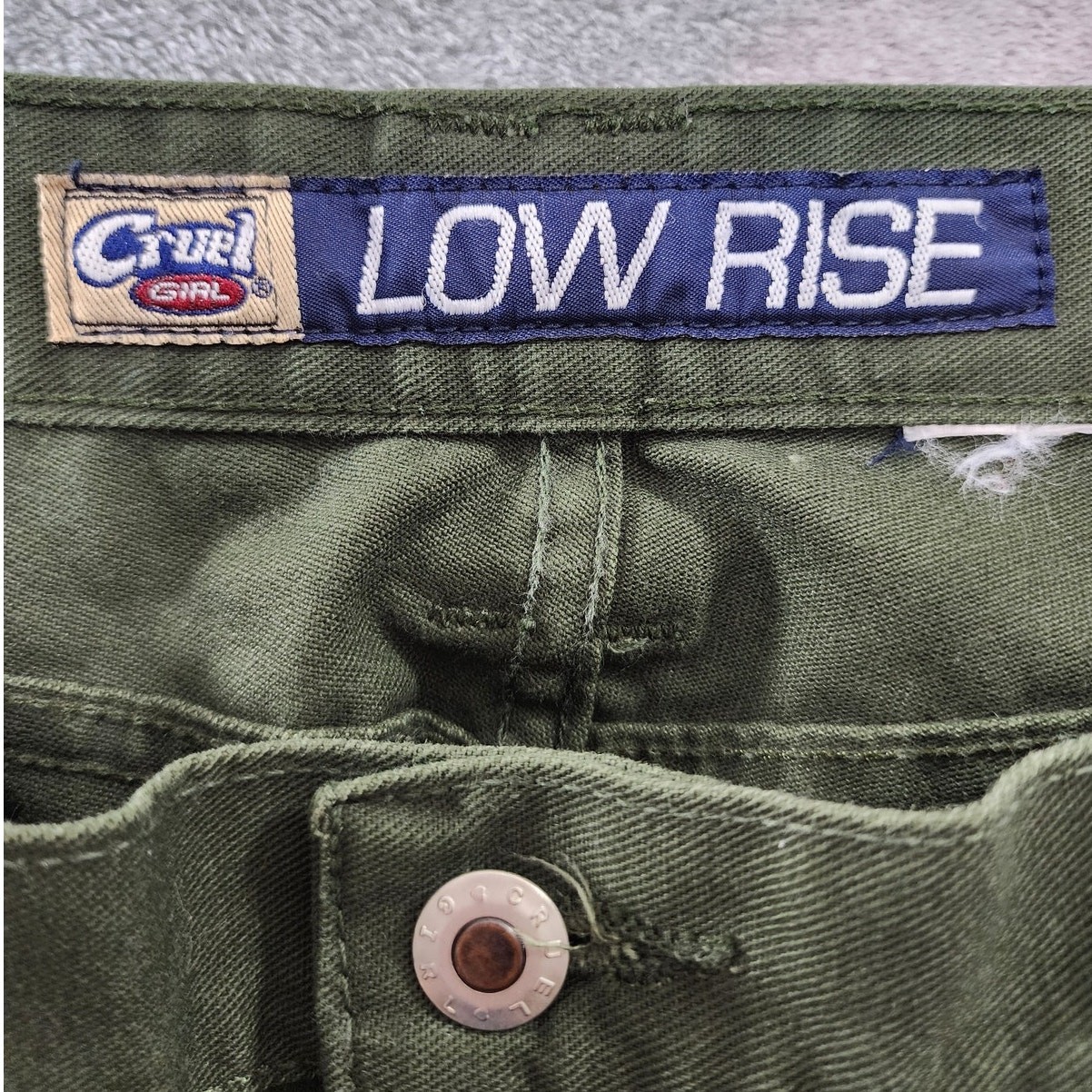 Vintage Cruel Girl Pants Womens 33 Green Low Rise Wide Leg Cargo Pockets Grunge