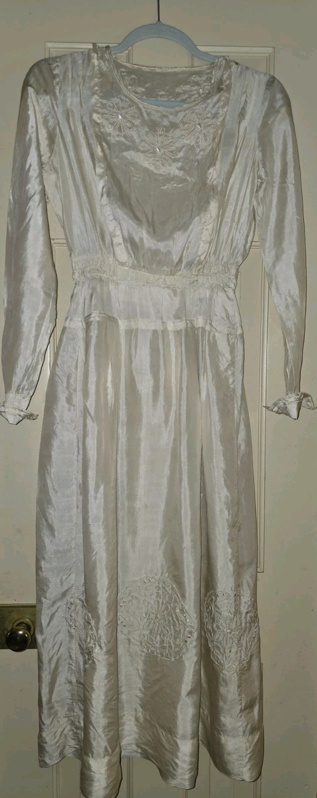 Antique Victorian Edwardian Ladies Wedding Fancy Dress with Soutache Flowers