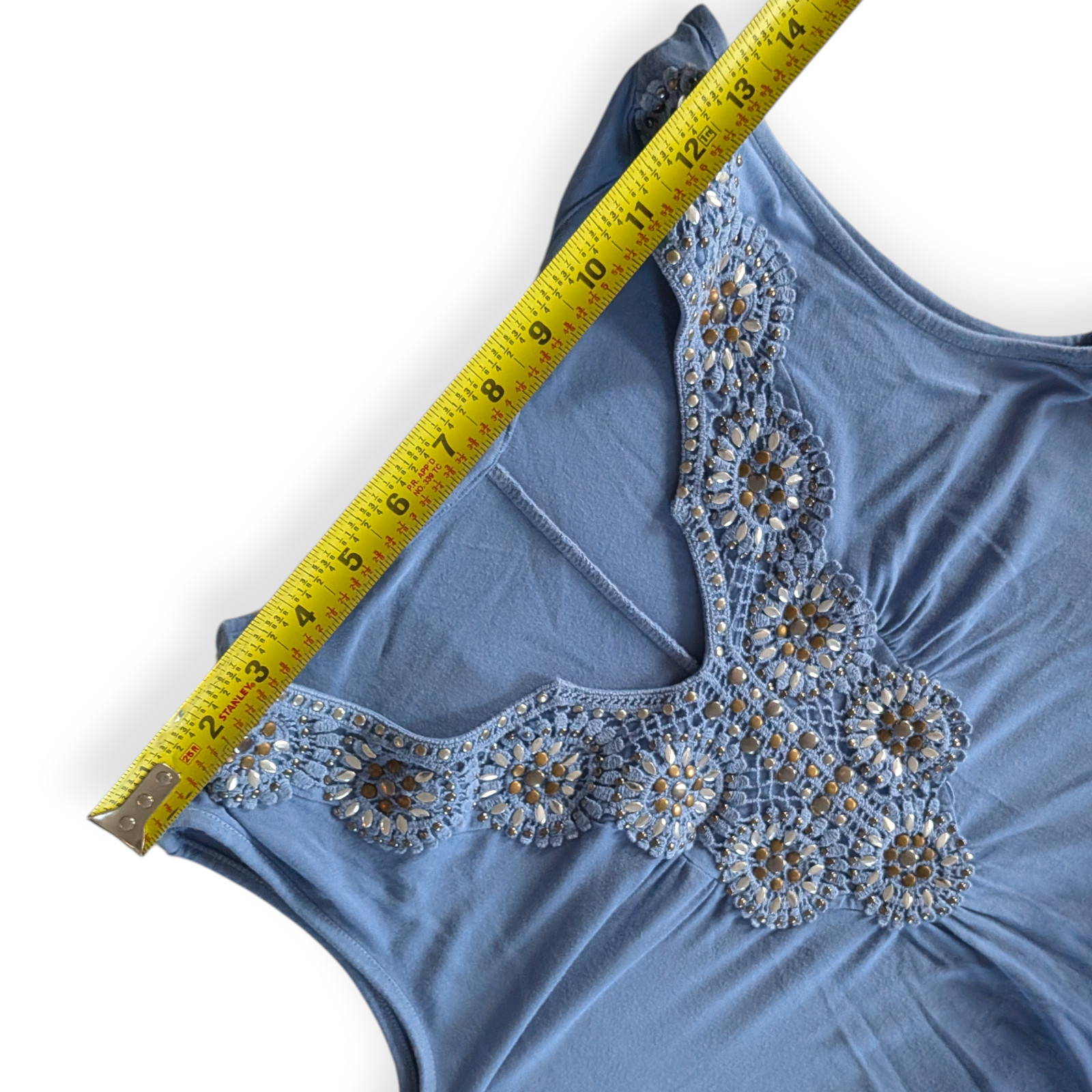 Style&co. Blue Ombre Beaded Crochet Rayon Tank Tunic Top Size M Asymmetric Hem