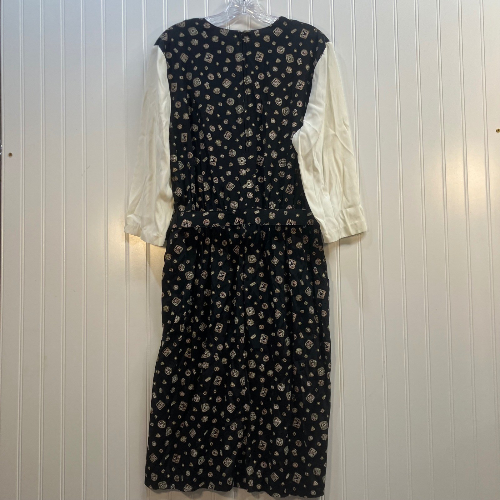 Stuart Alan Petites Vintage 90s Layered Look Midi Dress Black Geometric 16P USA