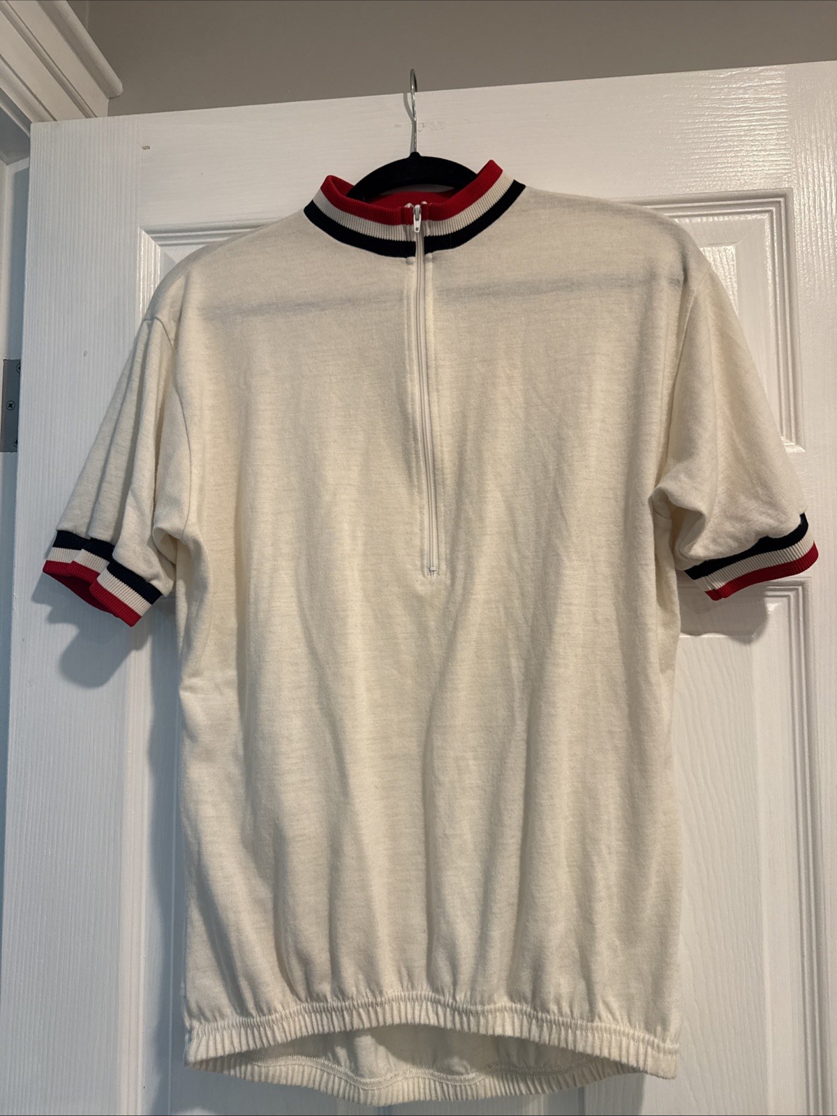 RARE VINTAGE Wool Cream Color With Sleeve & Collar Stripes Back Pocket Shirt