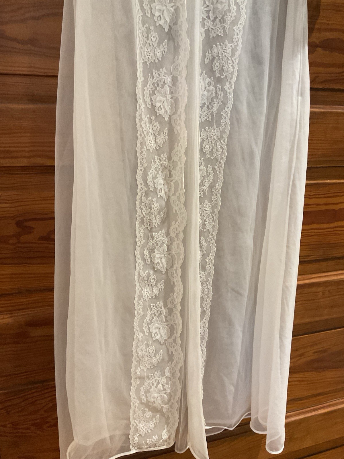 Vintage Shadowline White Sheer Nylon Chiffon Lace Long Robe USA Petite P