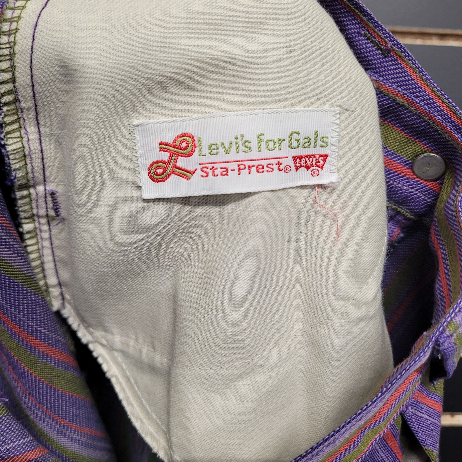 Vintage Levis For Gals Sta-Prest Pants Striped 70s Snap Button 26X32 Rare