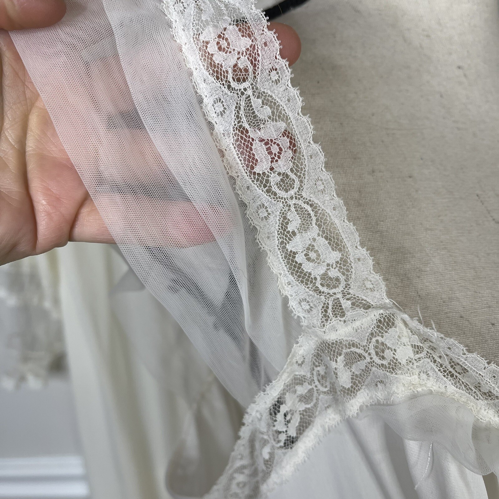 Vintage Dorella Long Ivory Nylon chiffon Full Nightgown Penior set Large Flaws