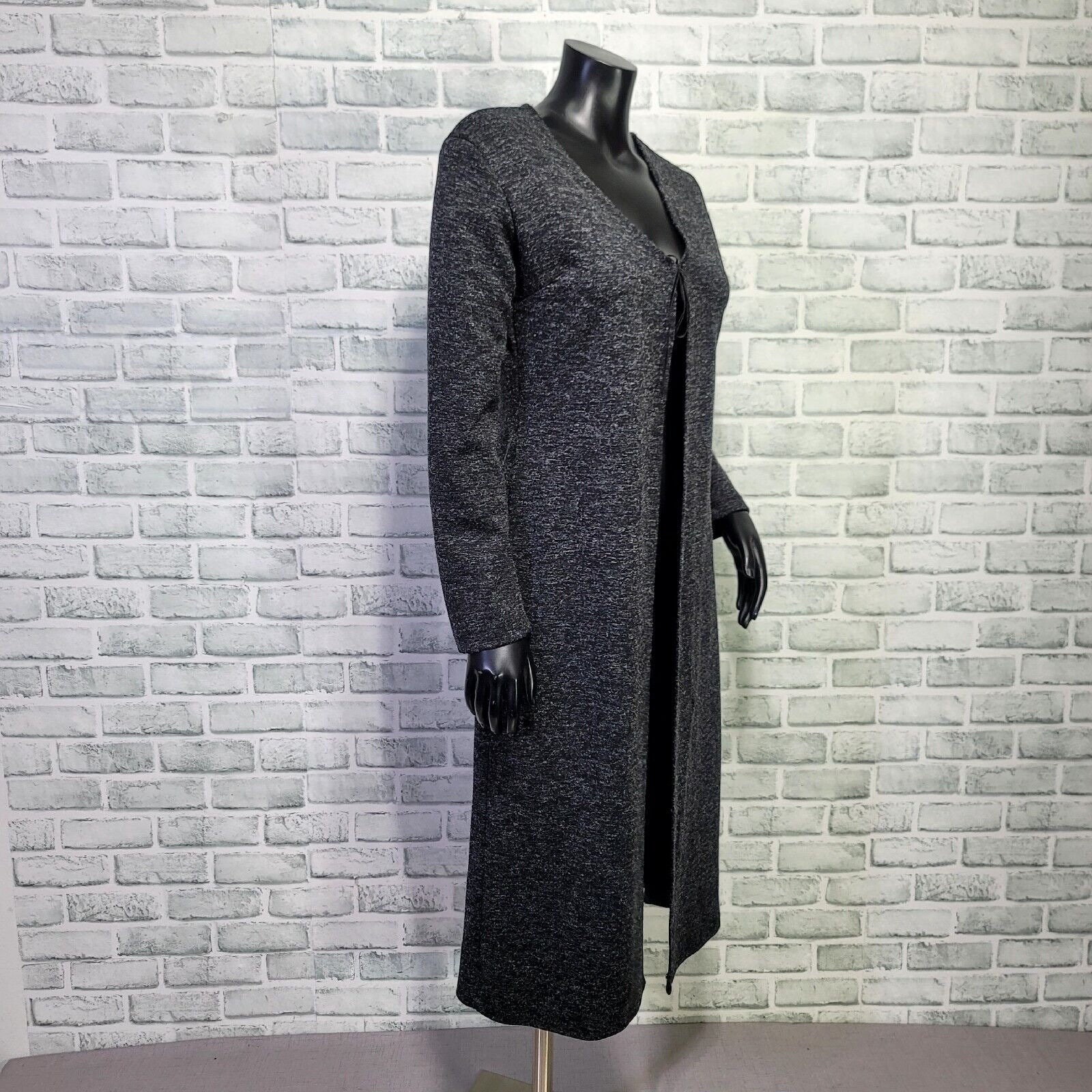 Vintage 90s Eye Candy Long Duster Cardigan M Dark Gray Knit Tie Front Sweater