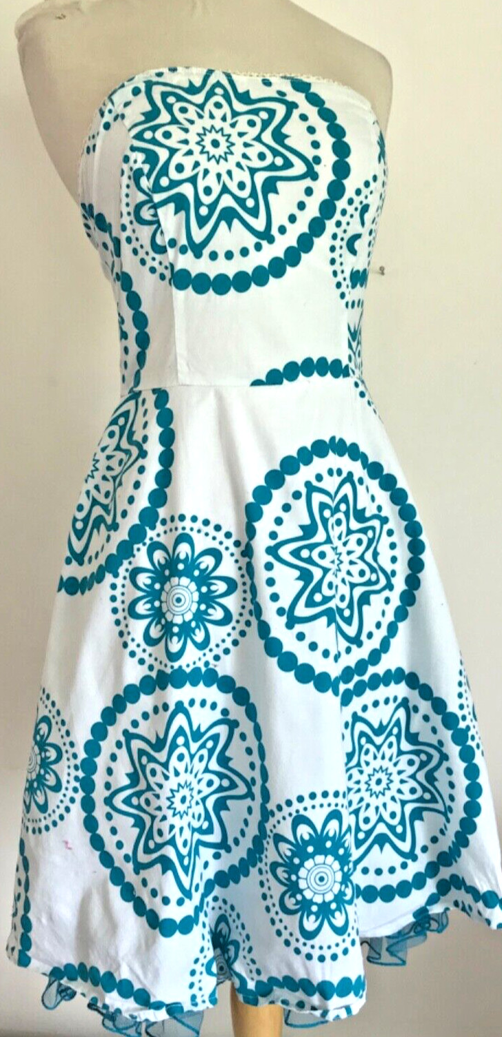 Vintage Y2K Tube Dress Empire Waist Blue White Tulle Skirt Knee 3 Ruby Rox Cute