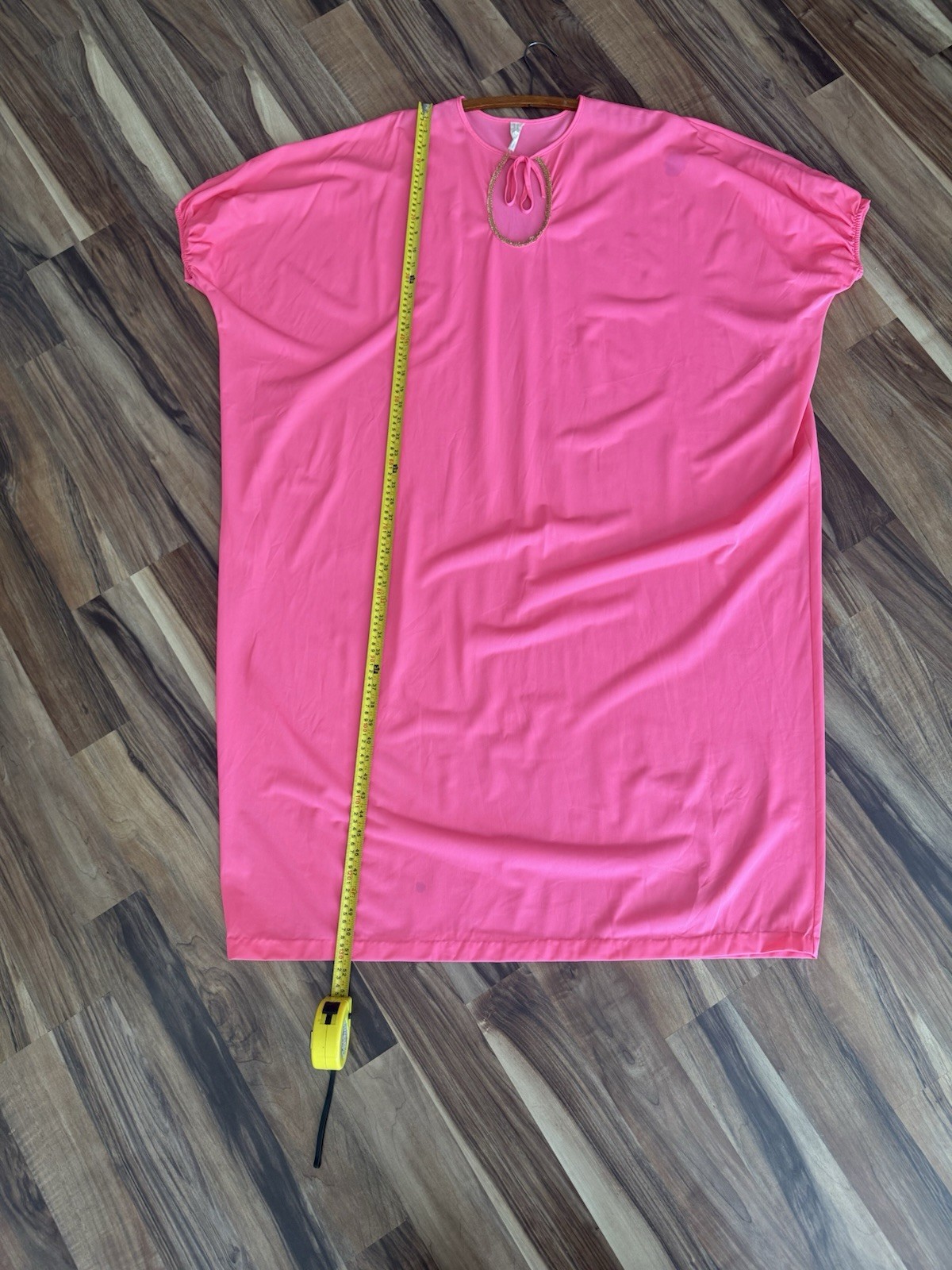 Vintage 60’s 70’s Hostess Caftan Nightgown Nylon Day-glo Pink Maxi Dress Onesize