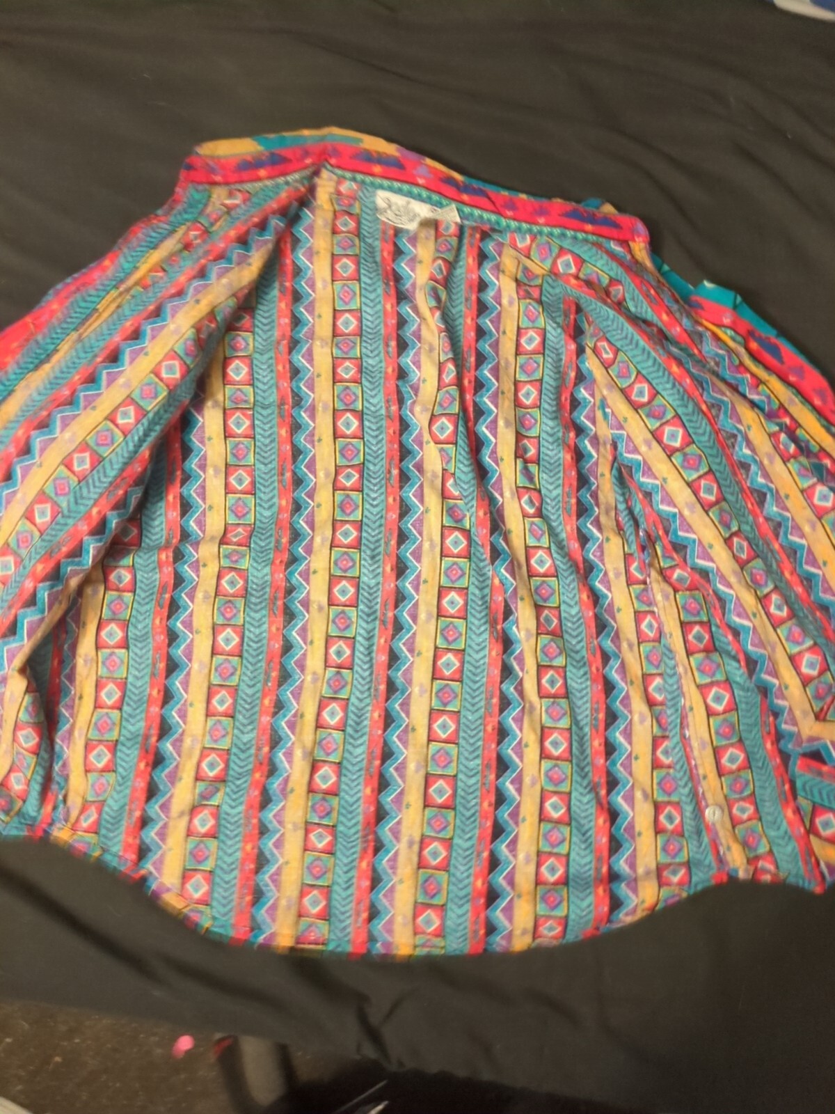 Vintage 80s RODEO Western Wear Womens L Southwestern Aztec Yoke Cotton Shirt