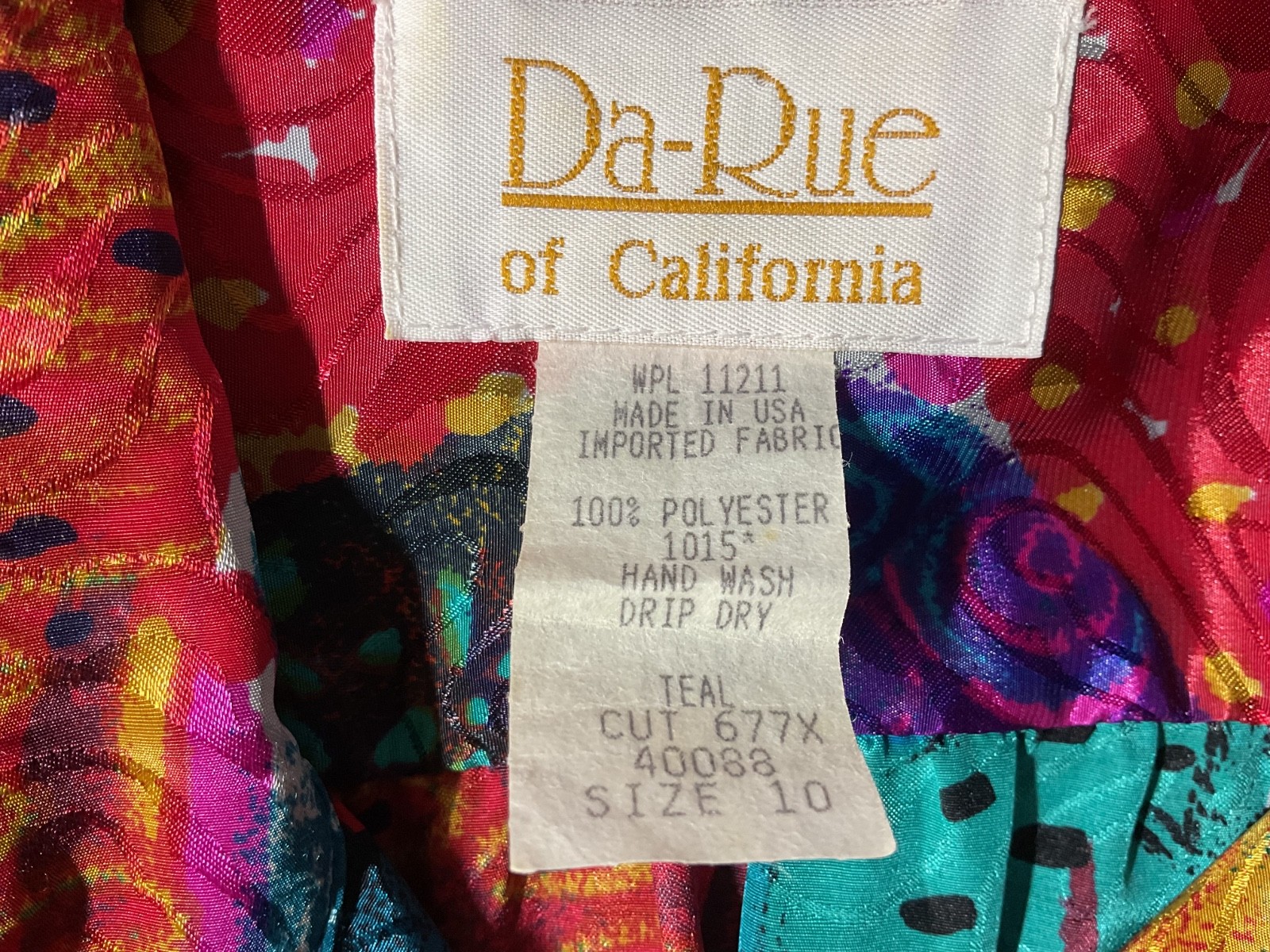 Vintage Da-Rue Of California Colorful Long Sleeve Elastic Waist Top Size 10 -B41