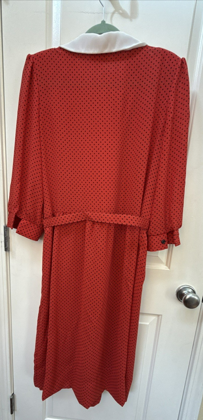 Amy-Deb Women’s Dress 14 Red Black Polka Dot White Collar Button Belt VTG Retro