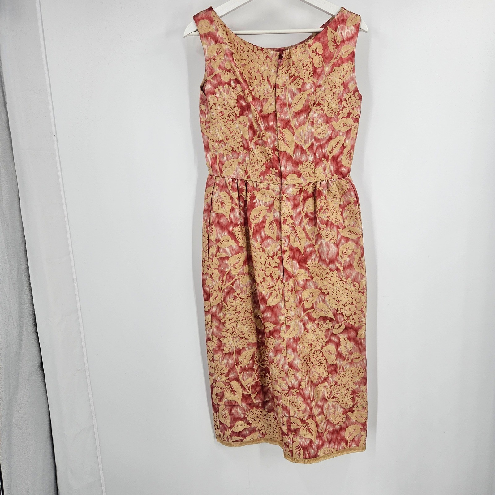 Vintage 1950s Mollie Parnis Dress Set Pink Gold Floral Brocade Office Mad Men XS