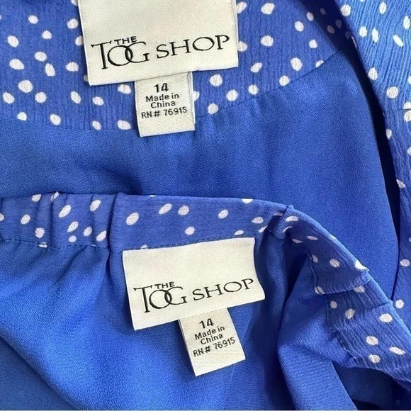 The Tog Shop Skirt Suit 14 Blue Polka Dot Short Sleeve Button Up Vintage Set