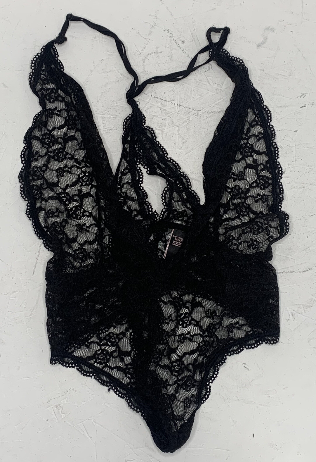 Victoria’s Secret Sm Black Lace Racerback Plunging V-neck Bodysuit Lingerie O3