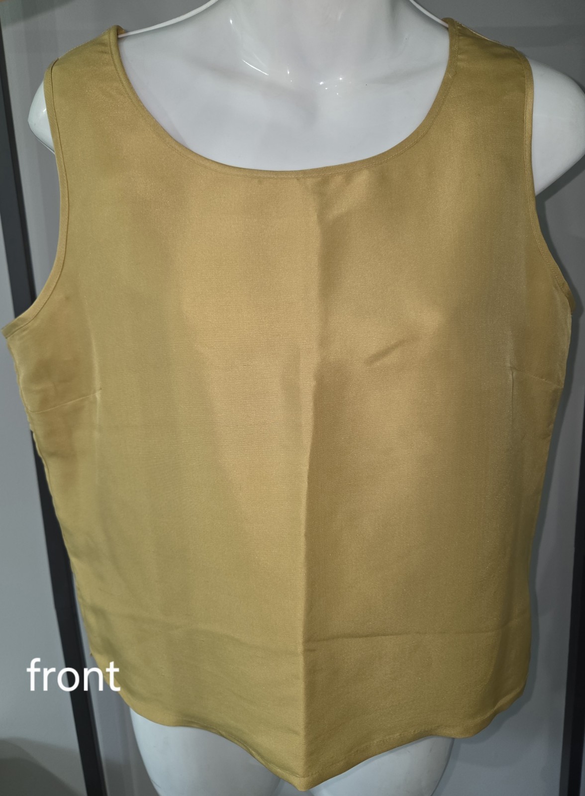 Vintage sz 8 Poetic Petite Gold Silk Outfit Sheer Pineapple Blouse Shell Pants