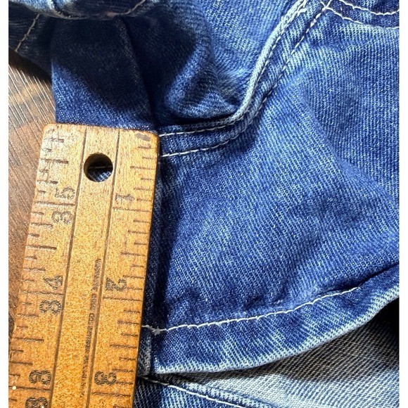 Vintage 1990s BUM equipment denim shorts with large logo patches. SZ 7 waist 28