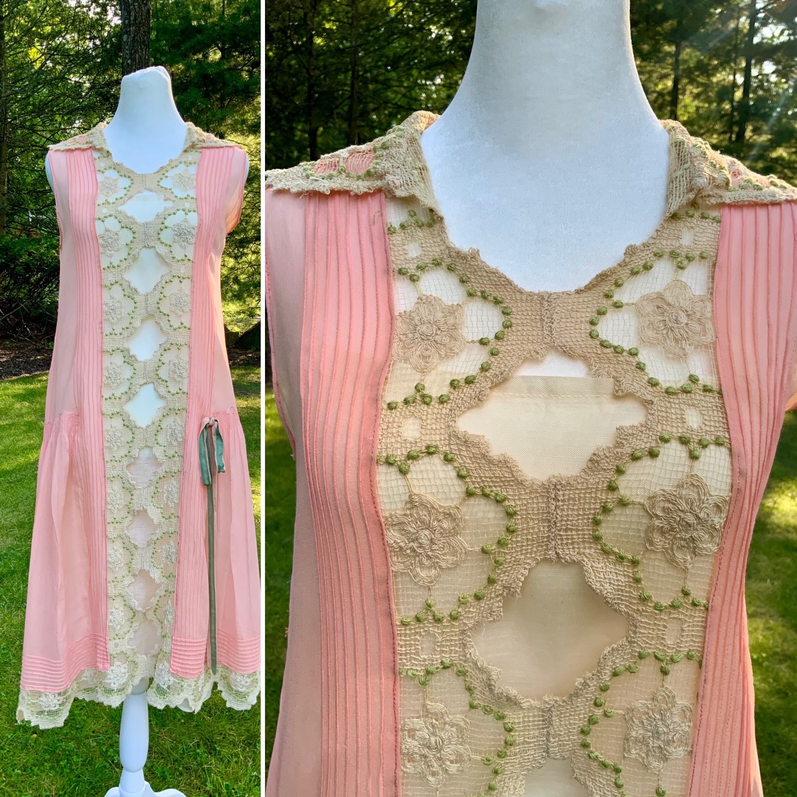 Rare 1920s Silk Chiffon Flapper Dress Art Deco Lace Dress Original Silk Slip Ant