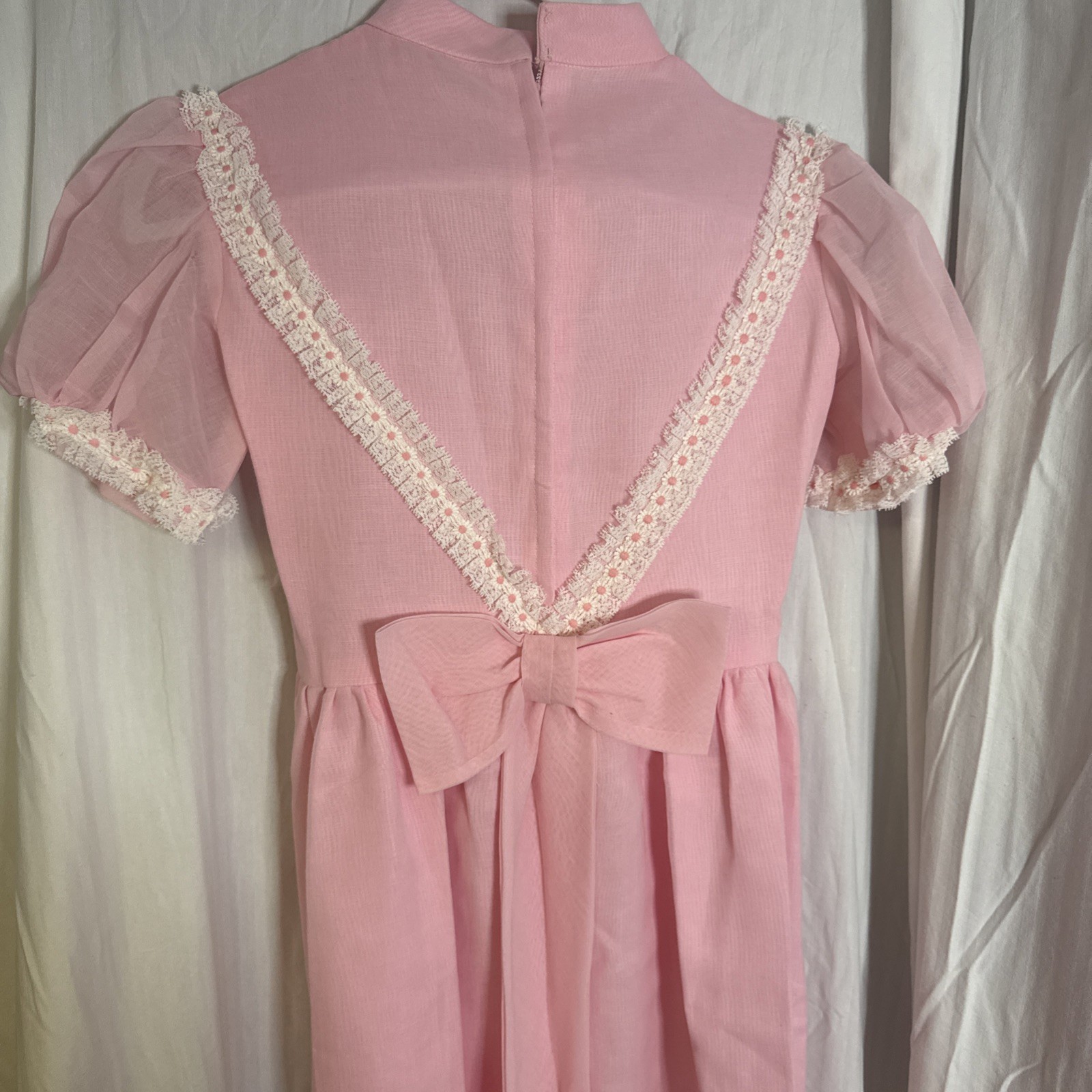 VTG Prairie Dress Maxi Lace ILGWA Bubblegum Pink Formal Prom Wedding 26”W