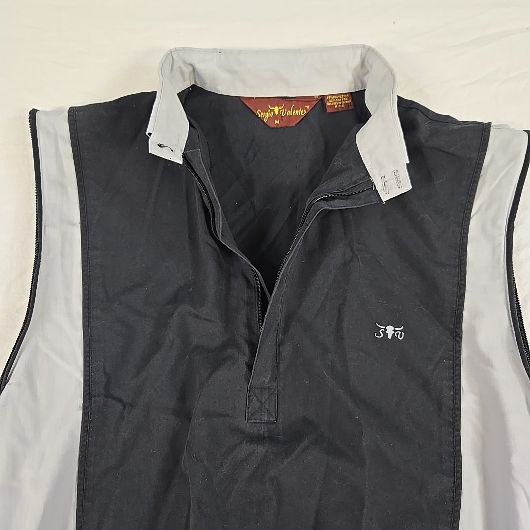 Vintage Sergio Valente 80’s Zipper Sleeve Shirt Size Medium Black Gray