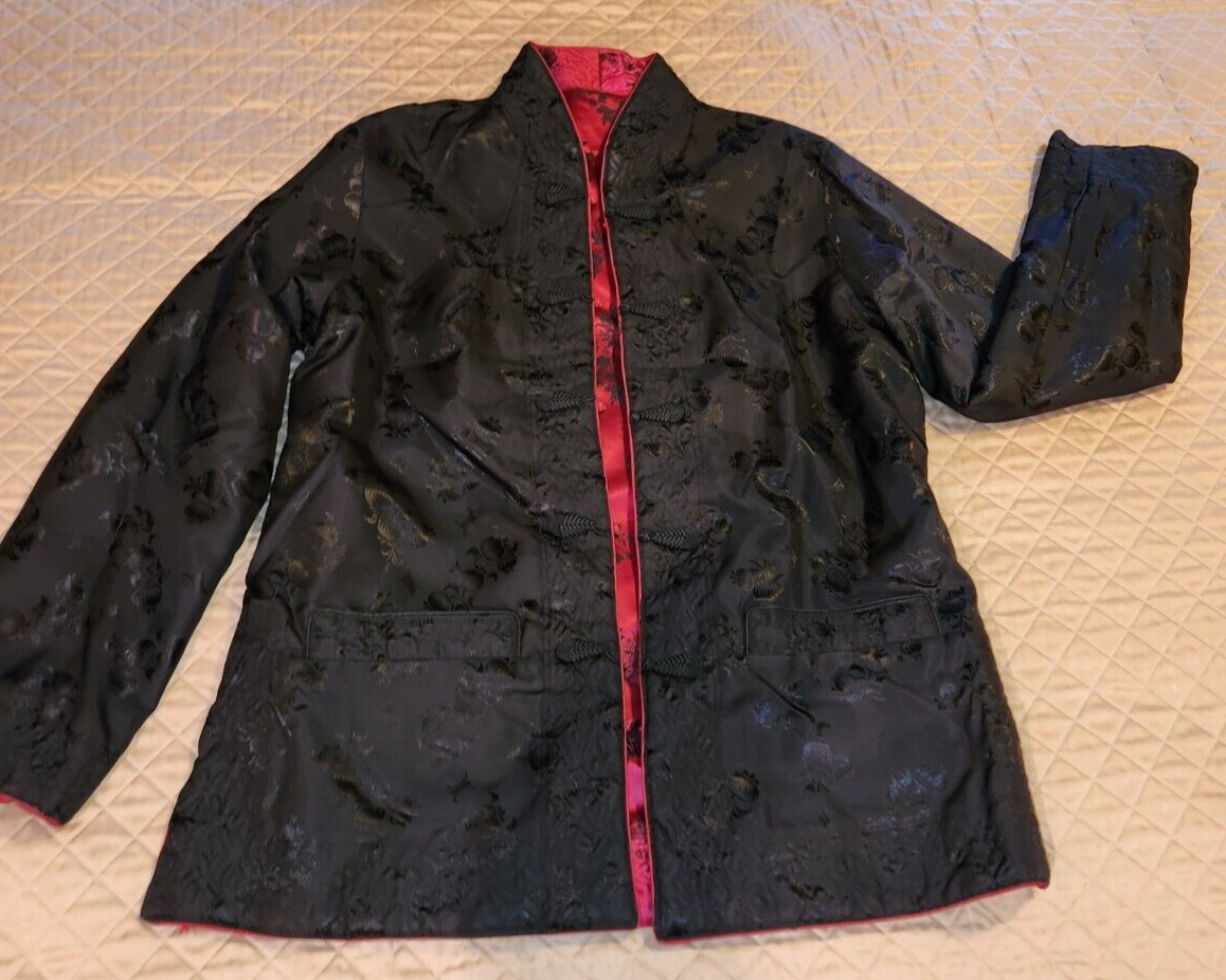 Red/Black Reversible Fortune Fabulous Fashions Satin Asian Jacket Sz M Red/Black