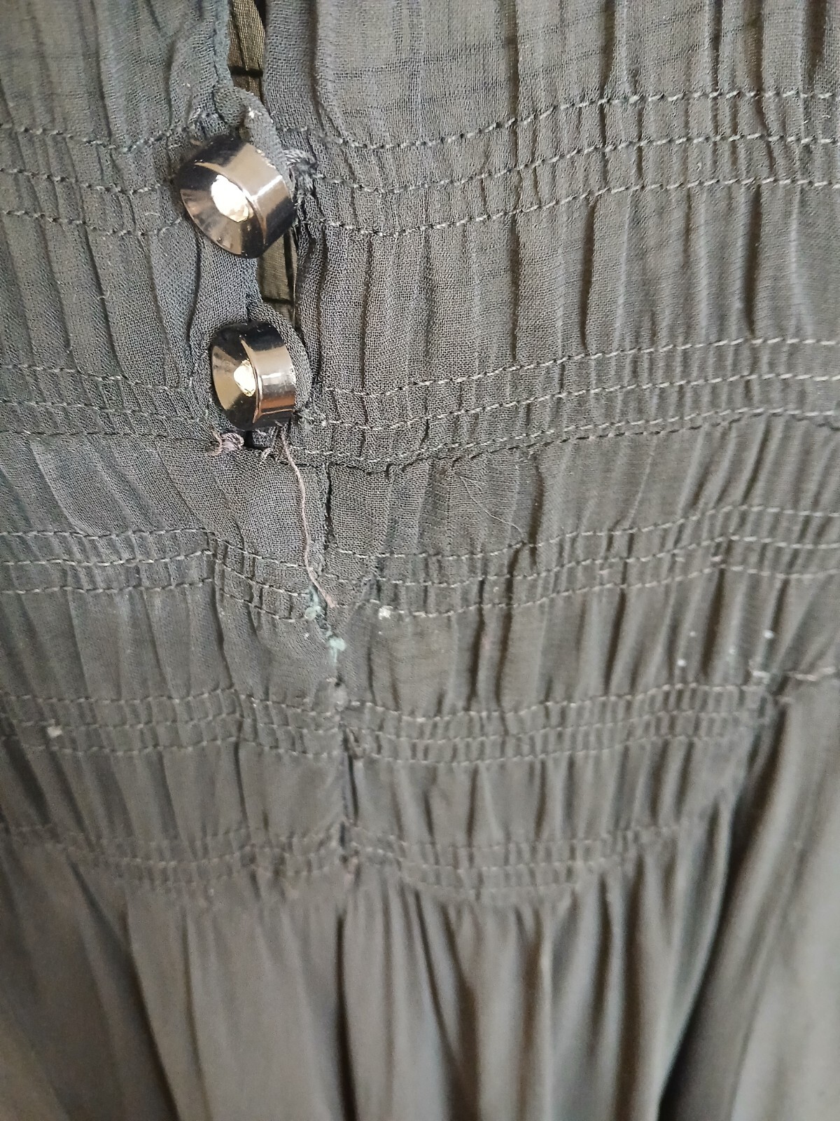 1940 XS Smocked Sheer Dress Black Rhinestone Buttons Princess Waist Shoulder Pad