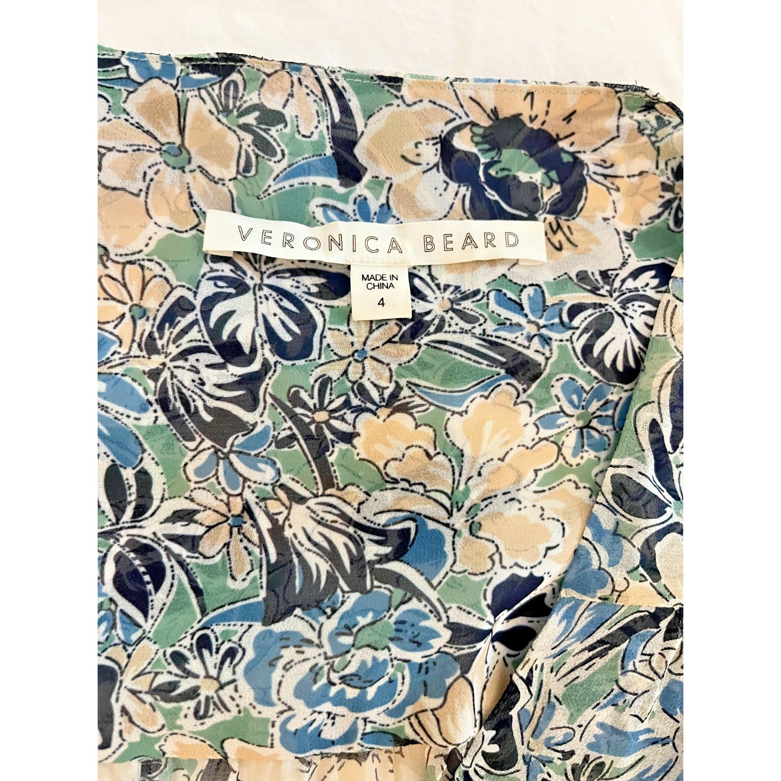 VERONICA BEARD Maggie Blue Floral 100% Silk Wrap Dress Ruched Boho Romantic