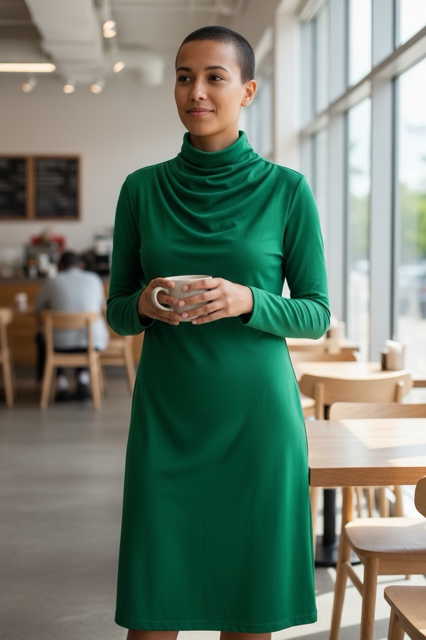 Vintage 1960s Lilli Diamond of California Emerald Green Draped Cowl Neck Dress