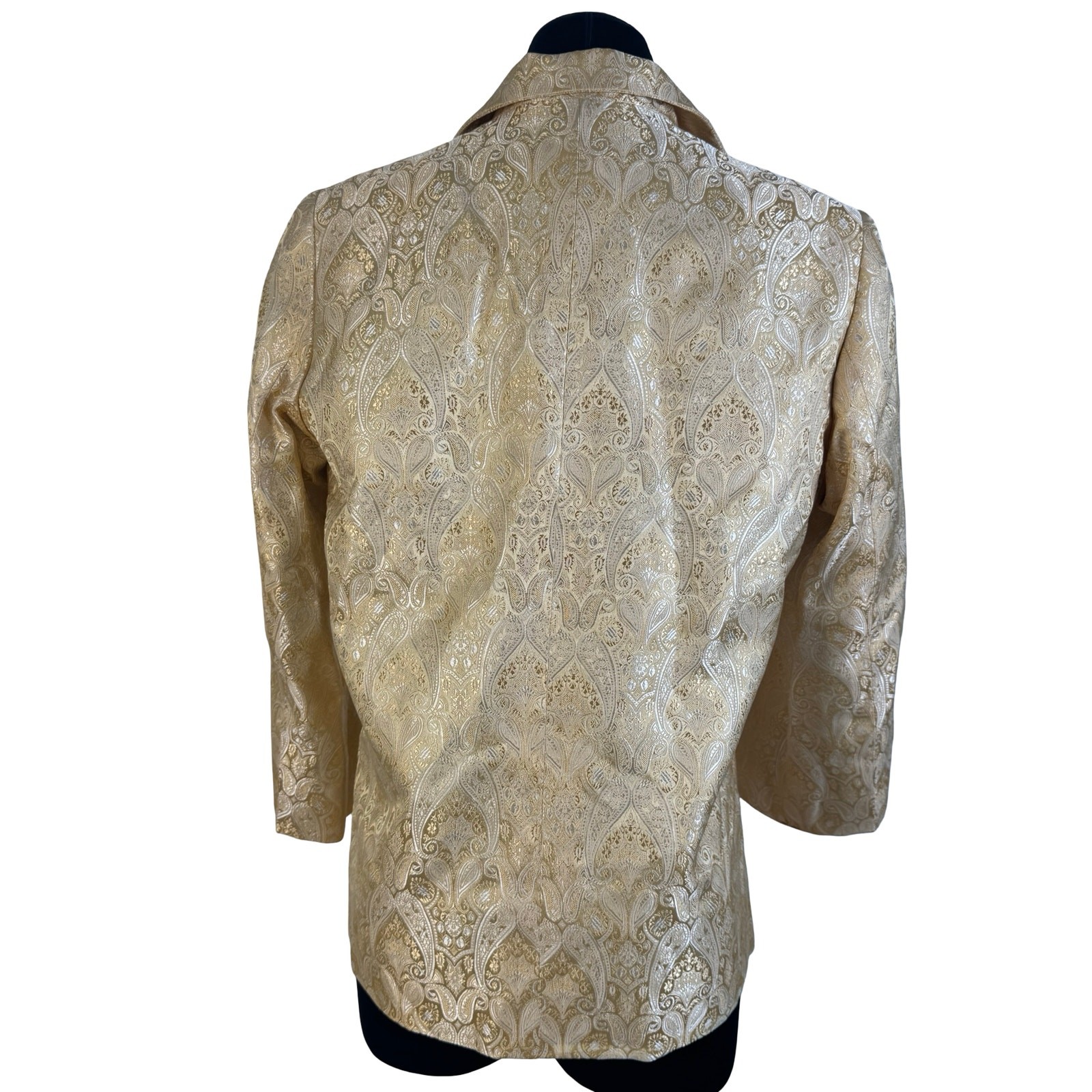 Vintage 80s 90s Champagne Gold Paisley Brocade Satin Frog Button Blazer Jacket