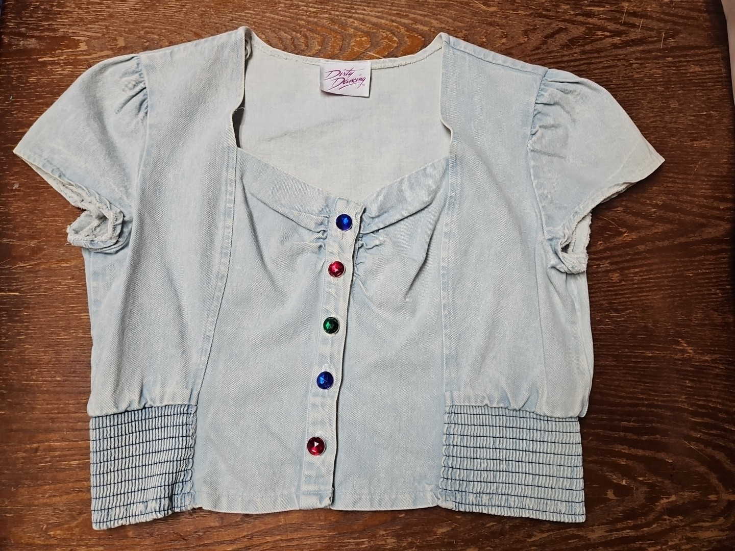 Dirty Dancing Vintage 80’s Cropped Jeweled Buttons Top Bleached Denim Size L