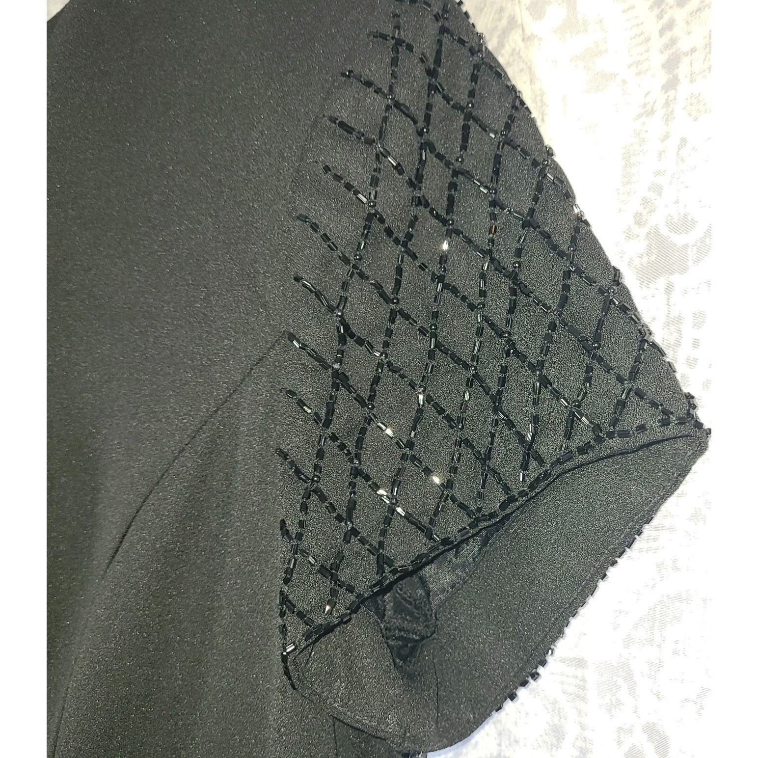 VTG Halmode Petites Black Beaded Sleeve Dress Formal Sz 6 Evening 1999