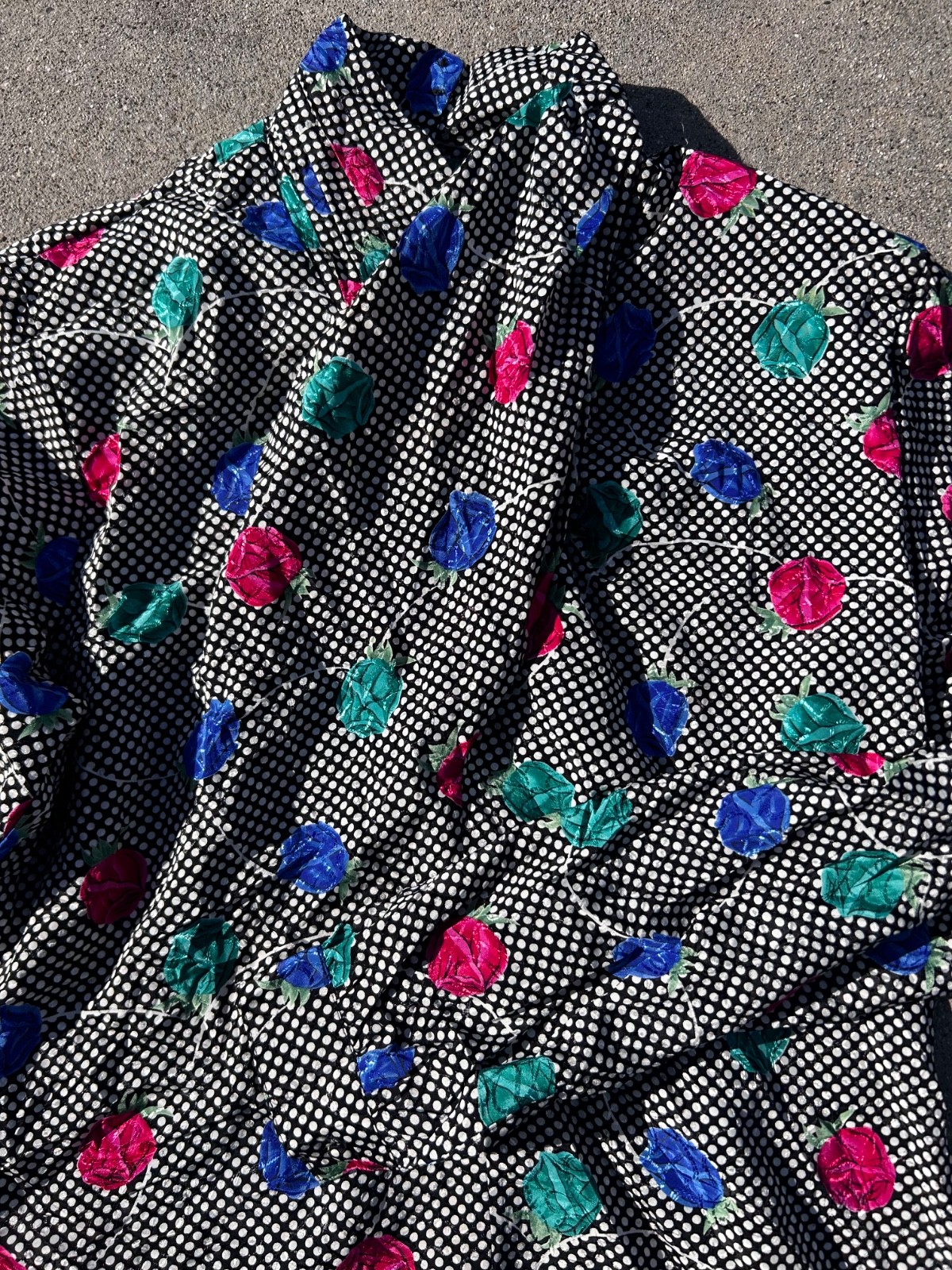80s Vtg Polka Dot & Roses Blouse Erena By Irene Koekig Sz Small / Medium