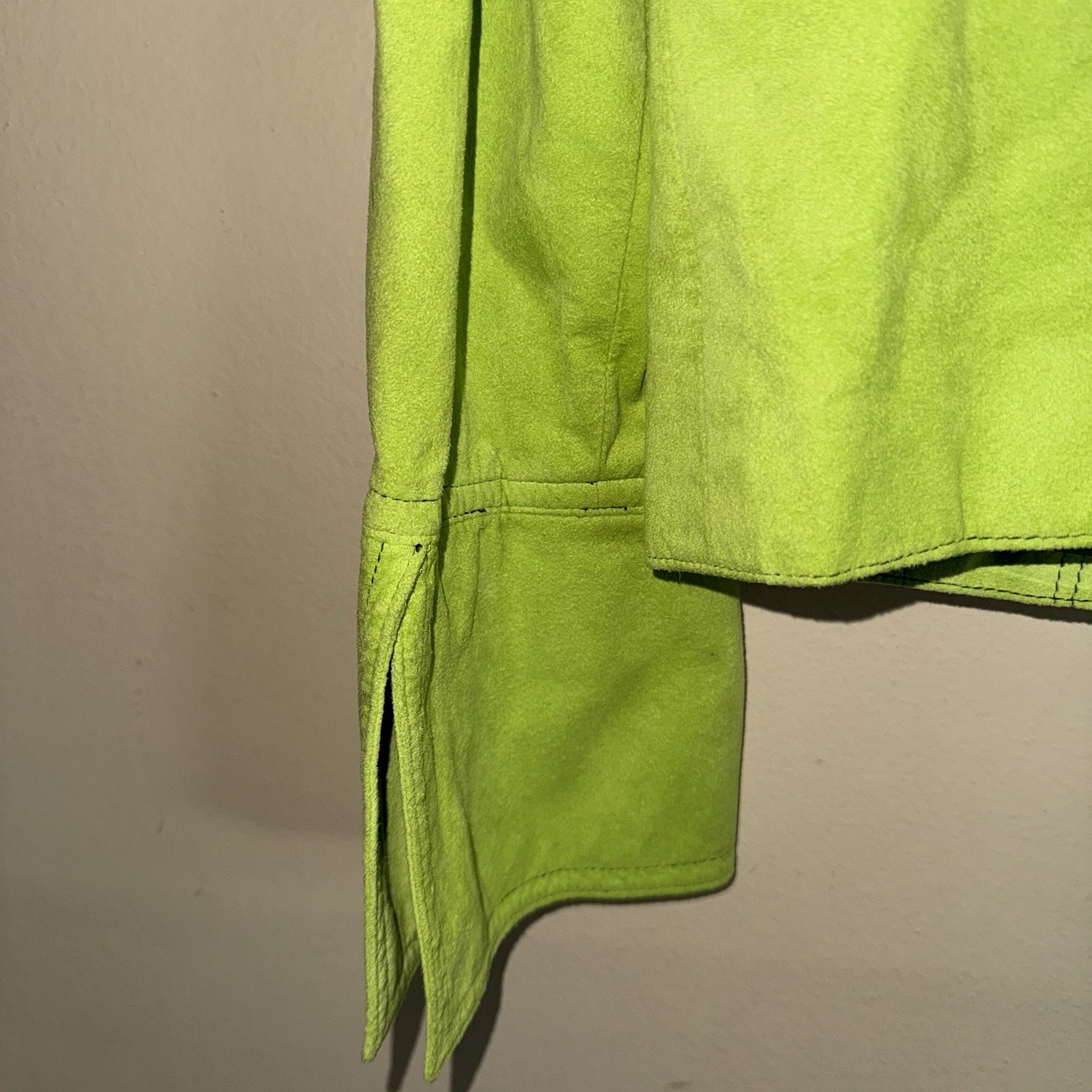 Vintage Lime Green Suede Boxy Utility Cropped Jacket Size M