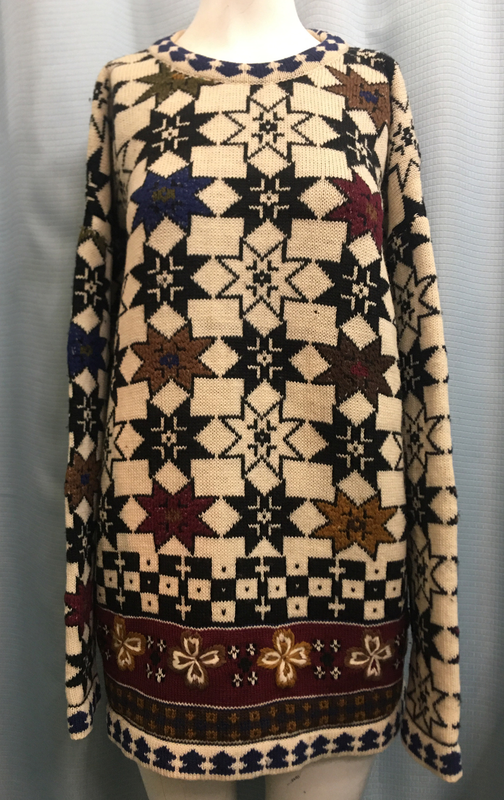 M Vintage FRENCH CONNECTION 100% Wool SNOWFLAKE SKI SWEATER Low Miles PATINA