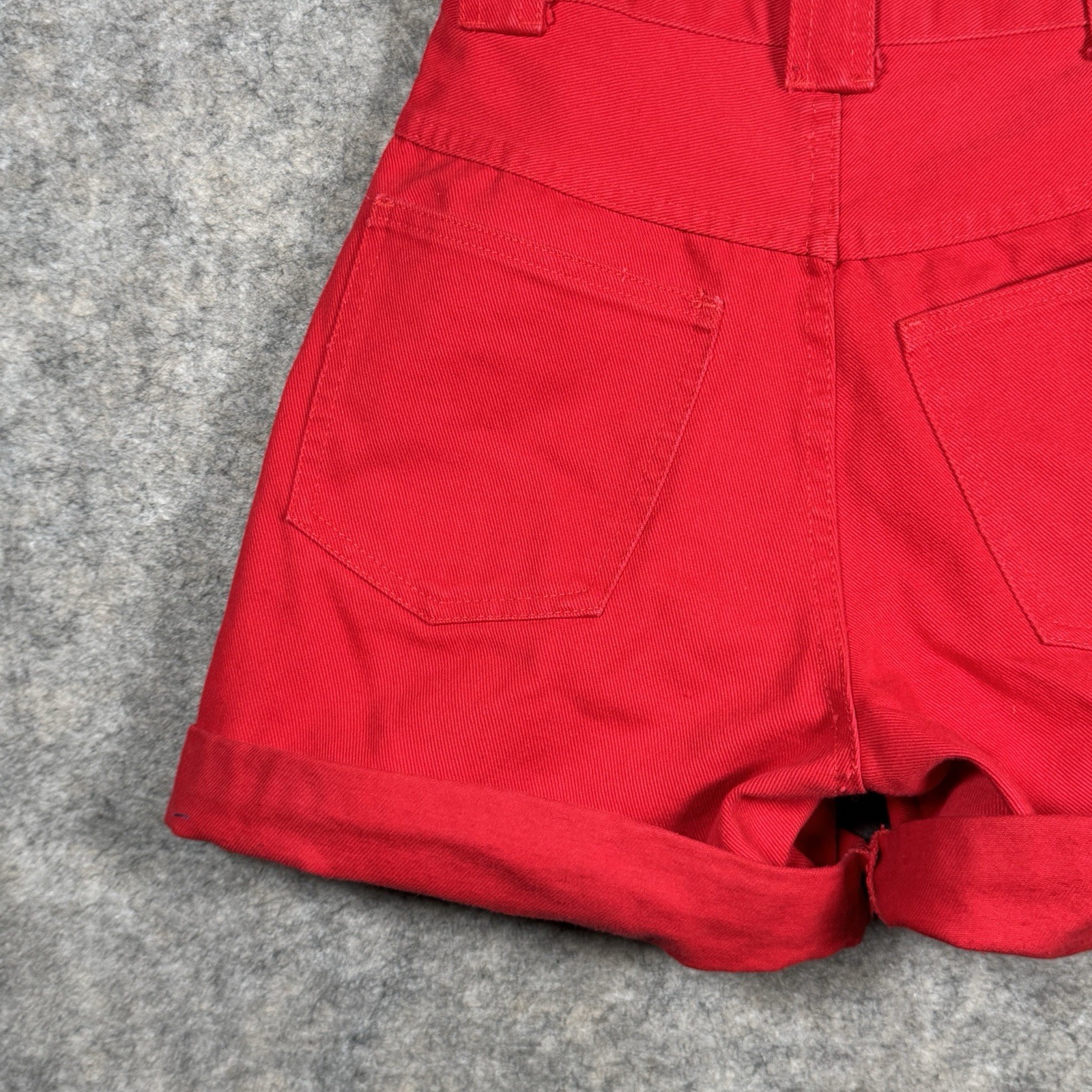 Vintage 90s Womans Rio High Waisted / Rise Red Denim Jean Shorts Size 5 24×3