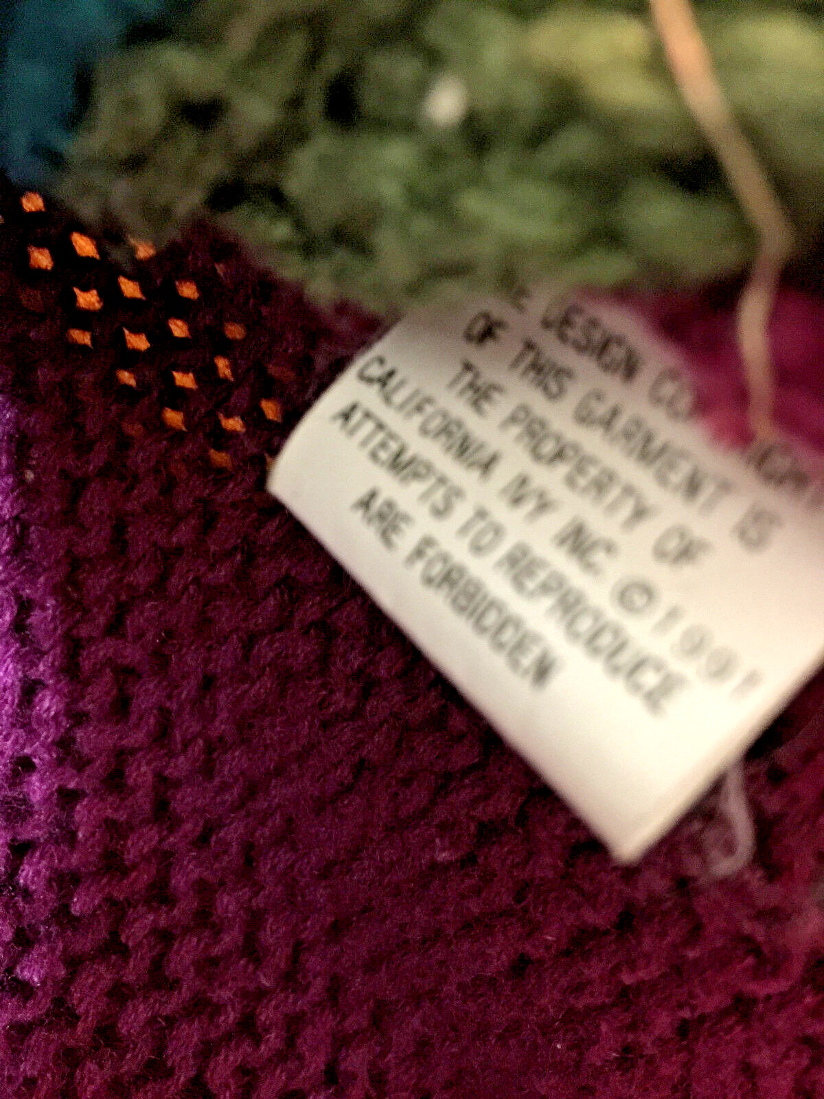 VINTAGE Women’s IVY I.V.Y. Hand Knit 5 Button Sweater Purple Green Blue SZ S EUC