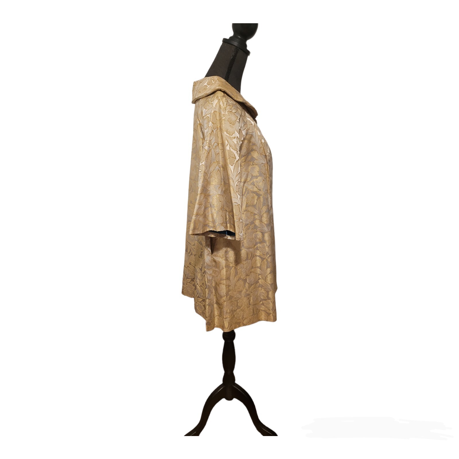 VTG 1960’s Swing Coat Women’s Gold Lamé Turquoise Lining Mad Men Jackie O Sz S