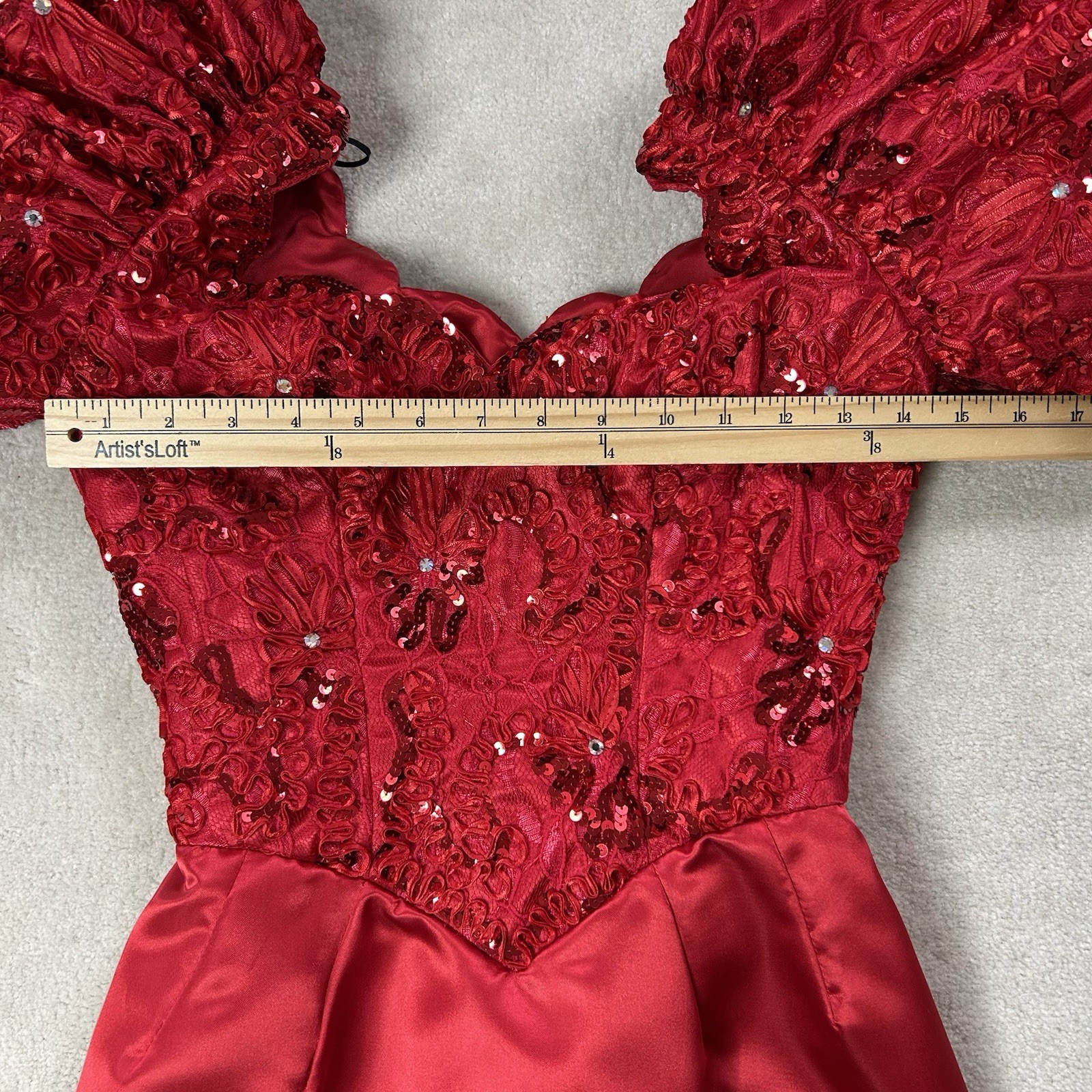 Mike Benet Formals Vintage Evening Gown Red Sequin Puff Sleeve Size 6
